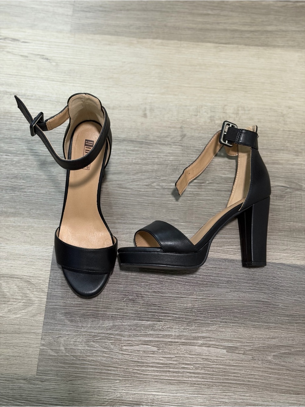 IDIFU Black Ankle-Strap Platform Block Heels